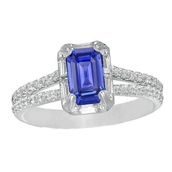 Halo Wedding Ring Split Shank Sri Lankan Sapphire & Natural Earth Mined Diamonds 3 Carats