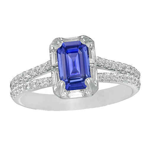 best ladies Halo Wedding Ring Split Shank Sri Lankan Sapphire & Diamonds