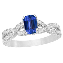 Gold Natural Earth Mined Diamond Wedding Ring Emerald Cut Blue Sapphire Gemstone 3 Carats