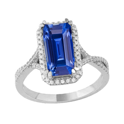 New Amazing 4 Carats Halo Emerald Sri Lankan Sapphire & Diamond Ring Gold
