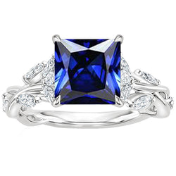 Women Jewelry Marquise Diamond & Princess Blue Sapphire Ring 4 Carats