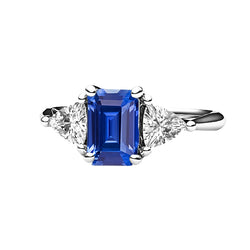 3 Stone Emerald Ceylon Sapphire & Trillion Natural Earth Mined Diamond Ring 2.50 Carats