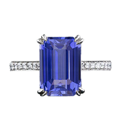 Solitaire Ring With Accents Ceylon Sapphire & Natural Earth Mined Diamonds 3 Carats