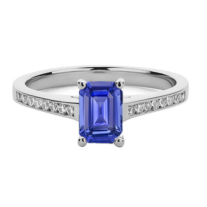 Gemstone Jewelry Ceylon Sapphire Ring Channel Set  Fancy Lady’s Vintage Style    Diamonds