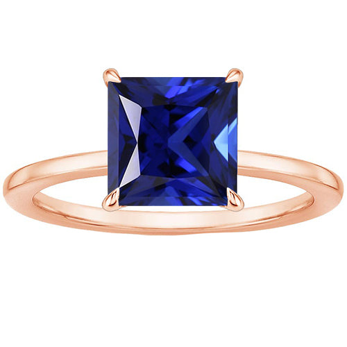 Rose Gold Anniversary Ladies  Solitaire Ring Princess Sri Lankan Sapphire