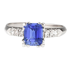 Natural Earth Mined Diamond Anniversary Ring Emerald Light Blue Sapphire 3 Carats