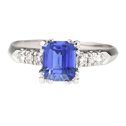 Diamond Fancy Lady’s Vintage Style     Anniversary Ring Emerald Light Blue Sapphire