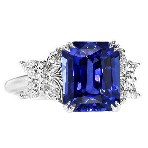 Sparkling Unique Lady’s   Blue Sapphire Wedding Ring Emerald Butterfly Style Diamonds  