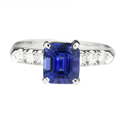 White Gold Engagement Sri Lankan Sapphire Ring & Natural Earth Mined Diamonds 2.50 Carats