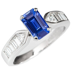 Natural Real ( Not Lab Grown )  Gemstone Blue Sapphire Ring Trillion & Baguettes Accented 3.50 Carats