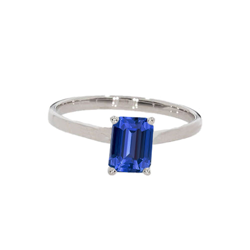 Lady’s Brilliant Engagement   Solitaire Natural Blue Sapphire Ring Emerald Prong