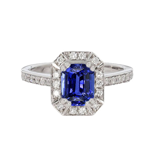 Diamond Halo Ring Emerald Sri Lankan Sapphire  Lady’s Brilliant Engagement   