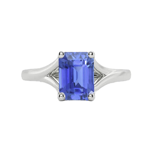 Women Diamond Engagement  Solitaire Split Shank Emerald Light Blue Sapphire Ring