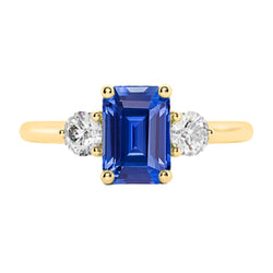 Gold 3 Stone Emerald Ceylon Sapphire Ring Natural Earth Mined Diamonds 3 Carats