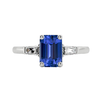 Gorgeous fancy     Ladies Jewelry Three Stone Emerald Blue Sapphire Ring