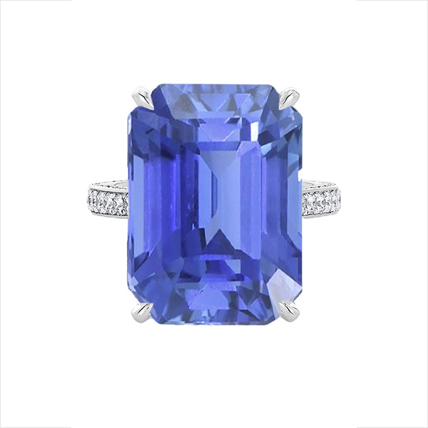  New High Quality Emerald Solitaire Ceylon Sapphire Ring With Accents