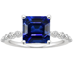Anniversary Ring Princess Blue Sapphire Solitaire With Accents 4 Carat