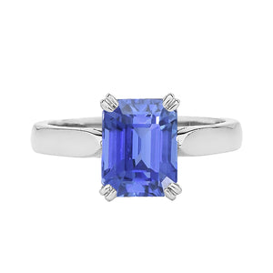 High Quality Fancy Sparkling  Blue Sapphire Solitaire Engagement Emerald Ring