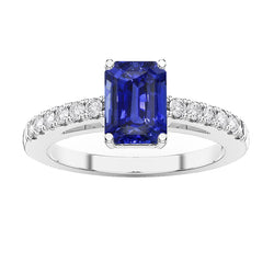 Gemstone Solitaire Emerald Ceylon Sapphire Ring With Accents 3 Carats