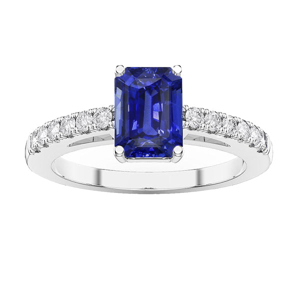 Gemstone Solitaire Emerald Ceylon Sapphire Ring With Accents High Quality Fancy Sparkling  