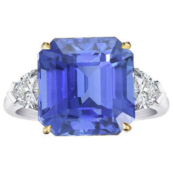 Emerald 3 Stone Natural Earth Mined Diamond Ring Blue Sapphire 5 Carats Two Tone Gold