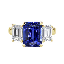 Gold 3 Stone Blue Sapphire Emerald Natural Earth Mined Diamond Ring 3.50 Carats