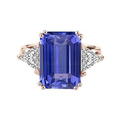 Rose Gold 3 Stone Anniversary Ring Blue Sapphire Natural Earth Mined Diamonds 3.50 Carats