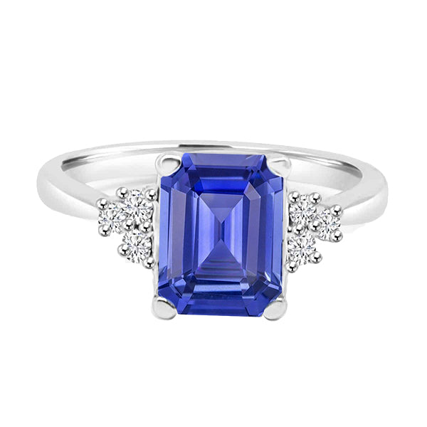 High Quality Fancy Sparkling  Diamond Emerald Ceylon Sapphire Anniversary Ring