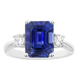 3 Stone Gemstone Ring Emerald Ceylon Sapphire & Natural Earth Mined Diamonds 4.50 Carats