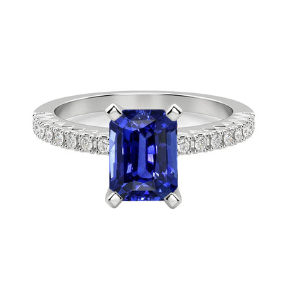  High Quality Unique   Solitaire Emerald Deep Blue Sapphire Ring With Accents 