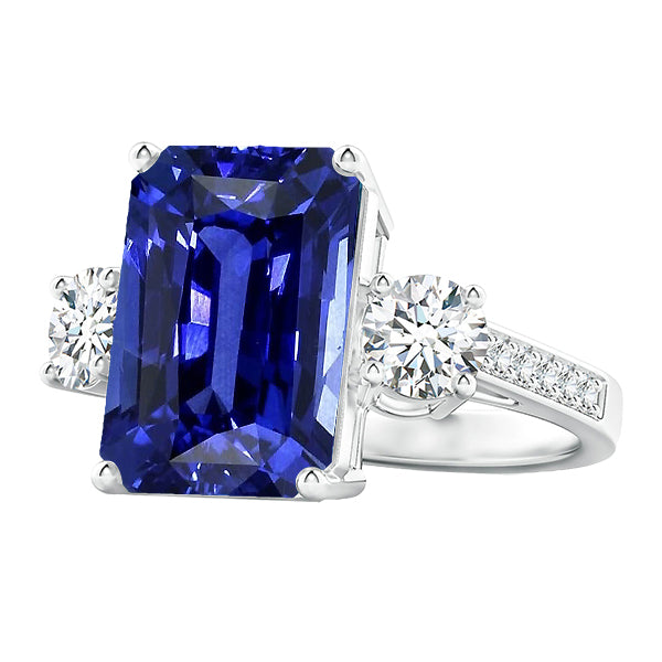 Radiant 3 Stone Ring Blue Sapphire & Accents Fancy Lady’s  Ladies Jewelry