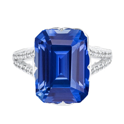  Jewelry Gemstone Ring Emerald Blue Sapphire Split Shank