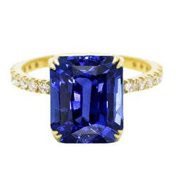 Solitaire Emerald Blue Sapphire Ring With Natural Earth Mined Diamond Accents 4.50 Carats