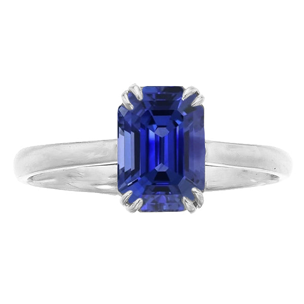 White Gold   classic fancy  Solitaire Emerald Shaped Ring Ceylon Sapphire