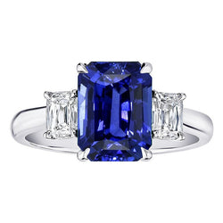 Gold Emerald 3 Stone Blue Sapphire & Natural Earth Mined Diamond Ring 3 Carats