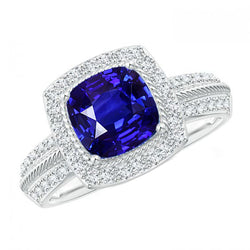 Diamond Gold Jewelry Vintage Style Blue Sapphire Ring 3.25 Carats