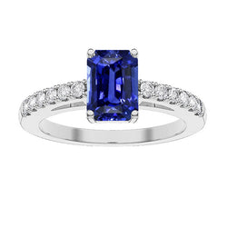 Emerald Solitaire With Natural Earth Mined Diamond Accents Ring Blue Sapphire 3.50 Carats