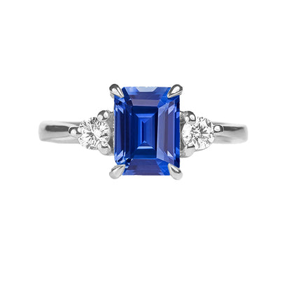 Fancy Lady’s Three Stone Engagement Ring Emerald Sri Lankan Sapphire 