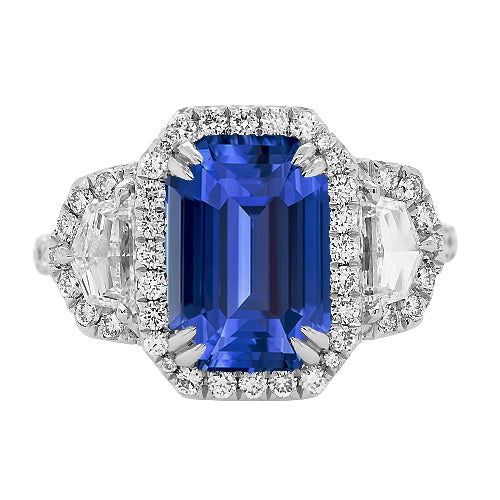 New Design Sparkling Unique Lady’s   Halo Emerald Ceylon Sapphire Anniversary Diamond Ring
