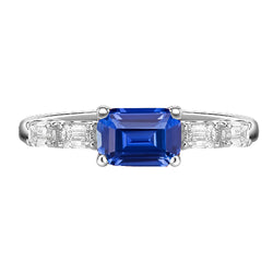 Blue Sapphire & Natural Earth Mined Diamond Ring Emerald 2.50 Carats 5 Stone Jewelry