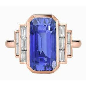 Gold Gemstone Ladies Brilliant Sparkling   Ring Emerald Sapphire & Baguette Diamonds