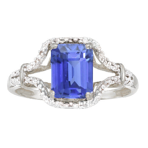 Princess Cut  Elegant Woman's   Gemstone Ring Emerald Ceylon Sapphire Ring Split Shank