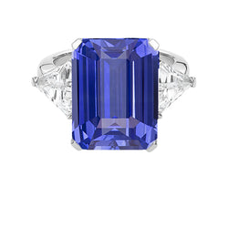 Emerald 3 Stone Ceylon Sapphire Ring With Trillion Natural Earth Mined Diamond 3.50 Carats