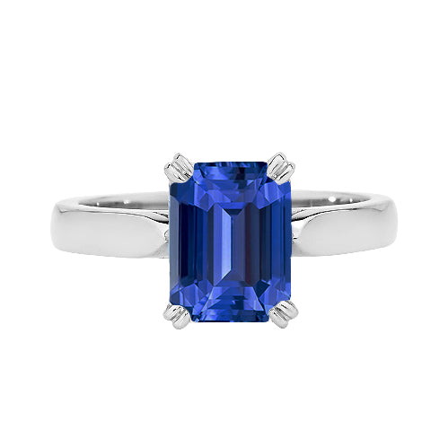   Lady’s Brilliant Engagement  Solitaire Emerald Ring Prong Set Ceylon Sapphire