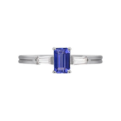 Blue Sapphire 3 Stone Emerald Ring With Baguette Natural Earth Mined Diamonds 2.25 Carats