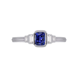 Gemstone Emerald Blue Sapphire Ring 5 Stone Baguette Natural Earth Mined Diamonds 2 Carats