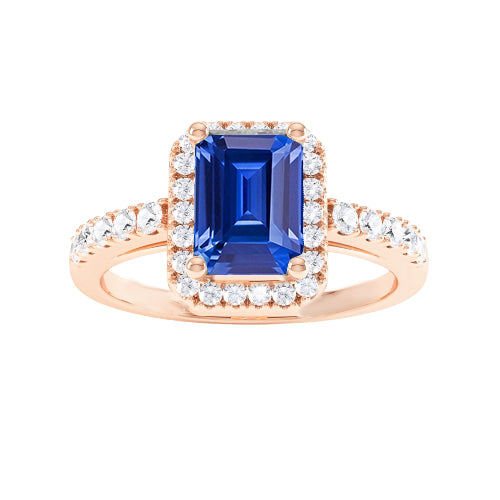Female new Anniversary Emerald & Round Diamond Halo Ring Blue Sapphire