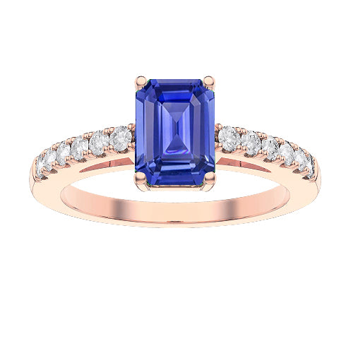 Solitaire Emerald Female new Anniversary  Blue Sapphire Ring With Diamond Accents