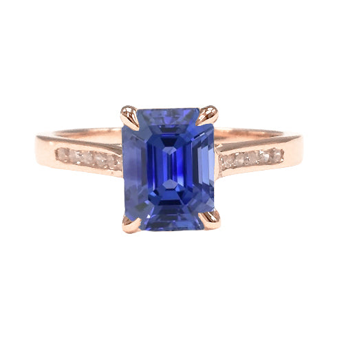 Rose Gold  Fancy Princess Cut Style  Diamond Engagement Ring Emerald Ceylon Sapphire