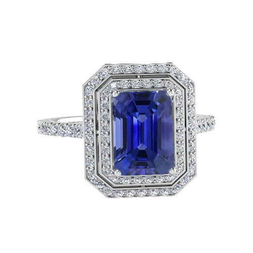 Double Halo   Fancy Princess Cut Style  Diamond Engagement Ring Emerald Sapphire